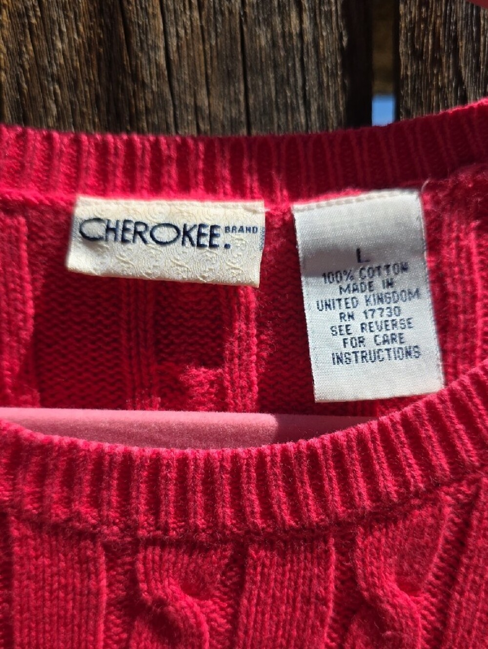 Cherokee Coral Pink Cable Knit Crewneck Vintage Sweater 100% Cotton Made In UK - Picture 2 of 9
